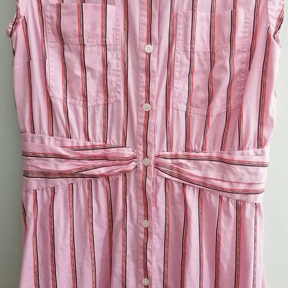 Derek Lam 10 Crosby Pink Striped Fit and Flare Shirt Dress Gathered Waist 6 - Picture 9 of 15